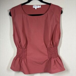 Nation LTD Lela Top Med Terracotta Smocked Waist Peplum Top Organic Pima Cotton